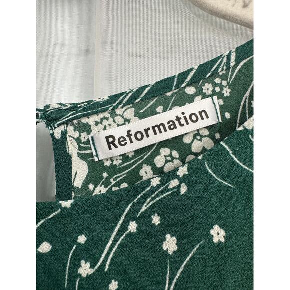 Reformation 8 Doutzen Floral Mini 3/4 Sleeve Dress Ruffle Fir & Flare Lake Green - Picture 5 of 15